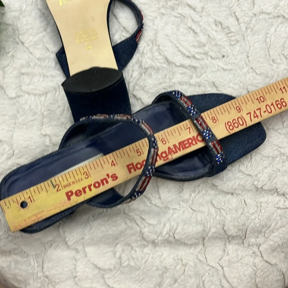 Y2K 90s Vintage American Flag Kitten Heel Sandals